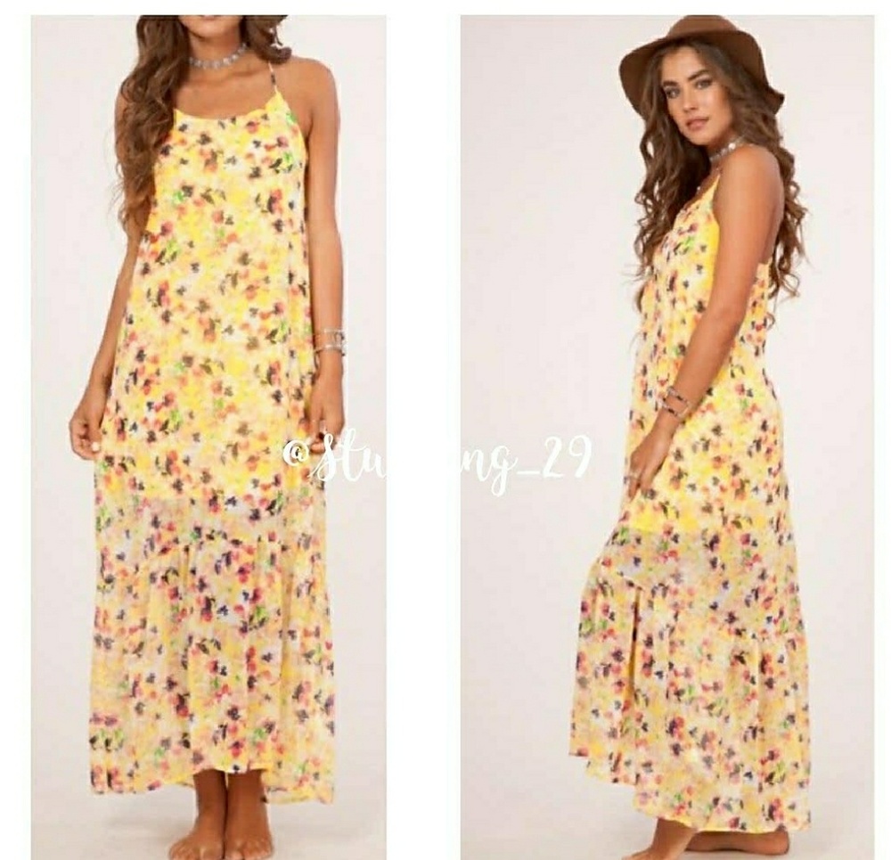 🆕YELLOW FLORAL RUFFLE HEM MAXI DRESS - Picture 4 of 5
